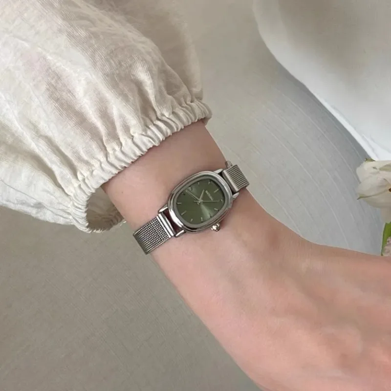 Luxury Watch Female - Small Oval Dial Green Watch Simple