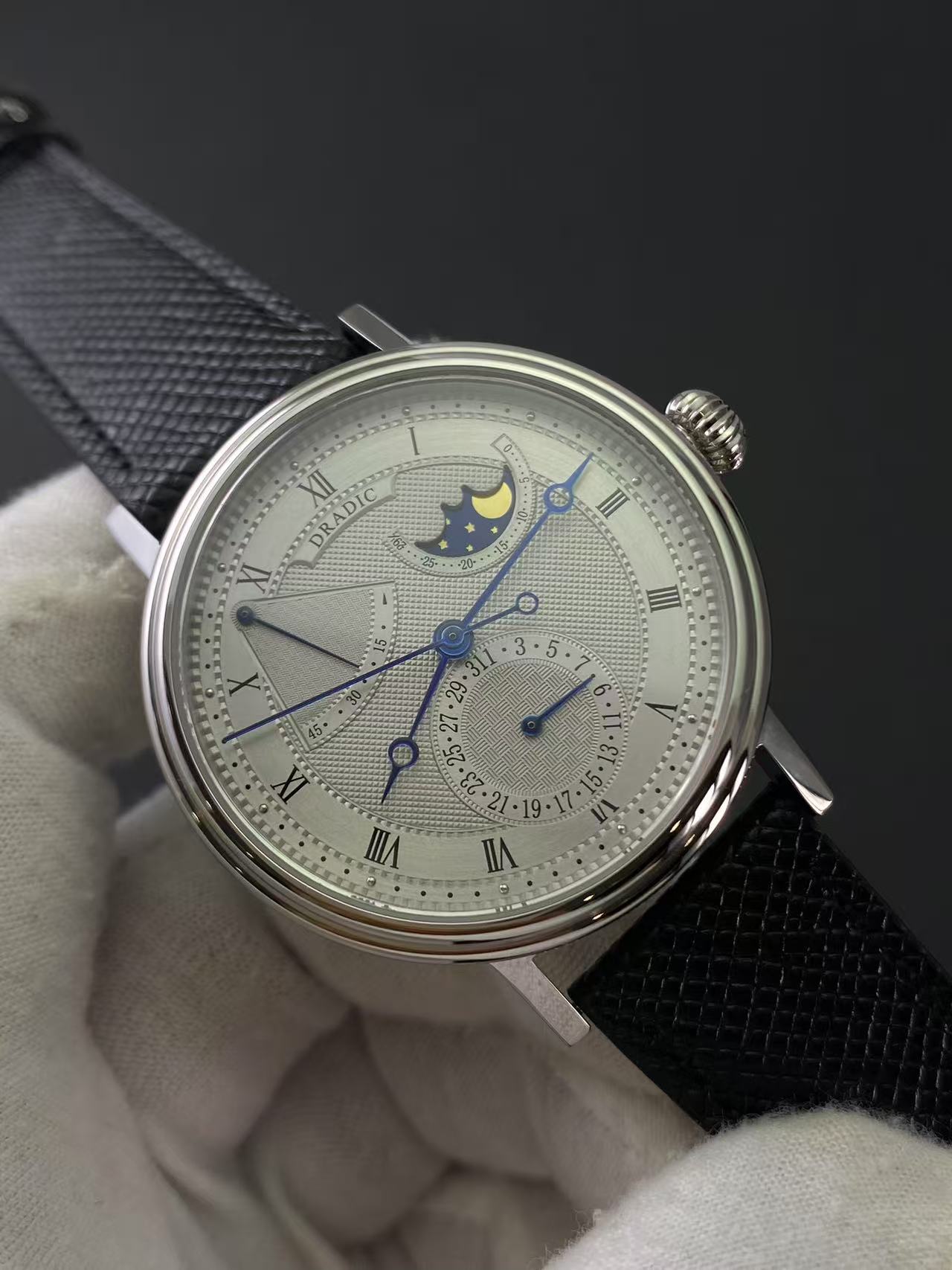 Luxury Moon Phase Power Reserv - đánh giá và giá Guilloché Dial Watch